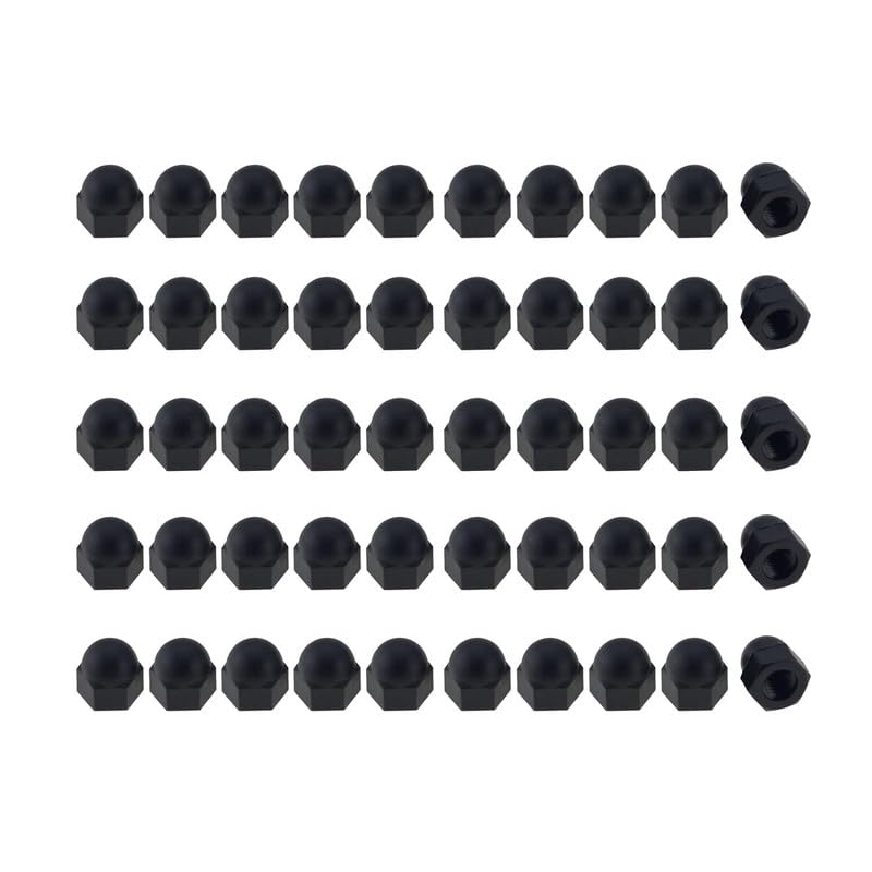 M10 Cap Nuts, 50 Pcs Black Nylon Acorn Dome Head Hex Nuts, Thread Bolt Caps Nuts, Protector Covers for Screws Bolts