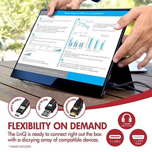 Viotek Linq 16 Inch Portable Monitor – Full Hd 1080P Thin Ips Panel W/Built In Speakers, (2X) Usb Type C, (1X) Hdmi Mini, (1X) 3.5Mm Audio Port - For Laptop, Tablet Or Mobile Smartphone (P16C) #TOP3