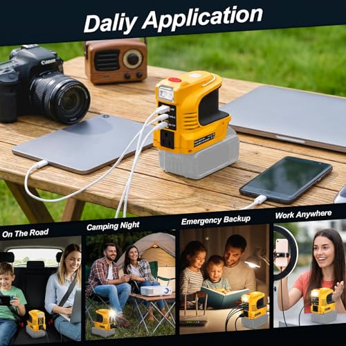 Real 220W Power Inverter Compatible with DeWalt 20V Battery, DC 20V to AC 110V-120V Portable Power Station with 1 AC Outlet, 1 USB & Type-C, 1 12V DC & 200LM LED (No Battery)