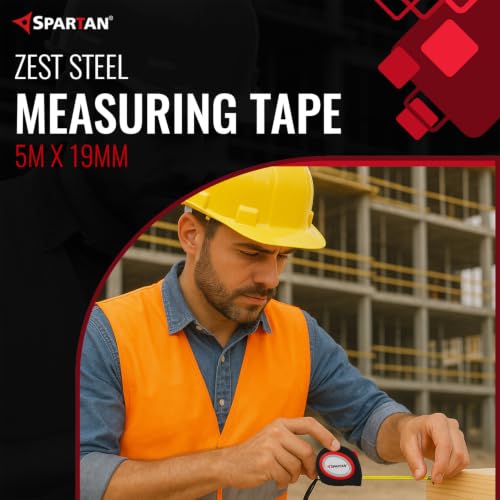 Image of Spartan 5m x 19mm Zest Steel Measuring Tape With Unbreakable ABS Case | Easy Lock Button | Essential Tool for DIY, Craftsmen, Architects, Engineers (Pack Of 1, Red)