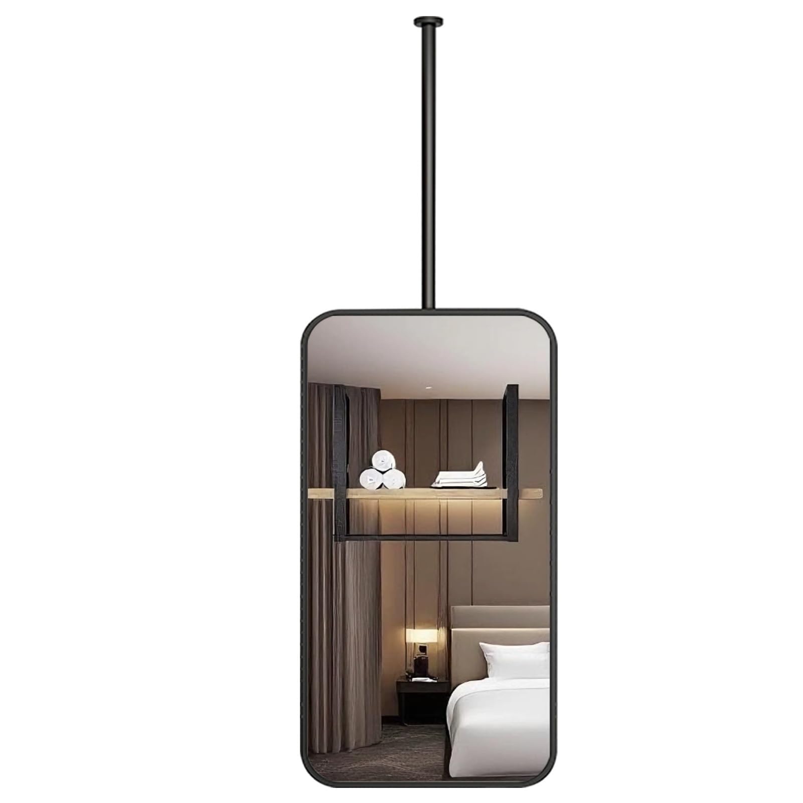 THEGA Ceiling Mounted Suspended Mirrors Bathroom, Black Rectangle Metal Framed Mirror, Home Entrance Hallway Wall Decor Modern Large For Bathroom Vanity Makeup Shaving(40x70cm)