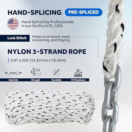 image for Five Oceans Windlass Anchor Rode and Chain, Hand-Spliced Anchor Rope a