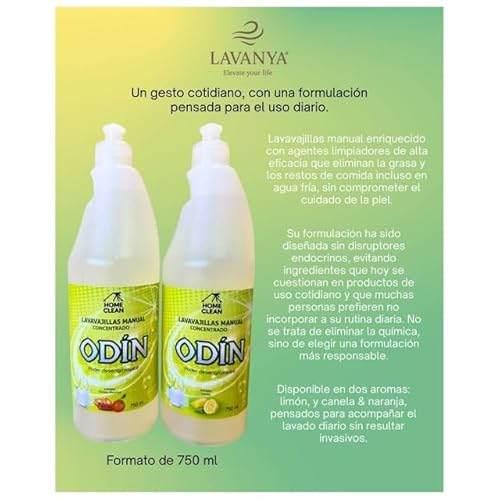 ODÍN Lavavajillas Manual Concentrado – Limpieza Eficaz sin Disruptores Endocrinos, Uso Diario, Espuma Equilibrada y Fácil Aclarado - Aroma Naranja - 750ml - imagen 2