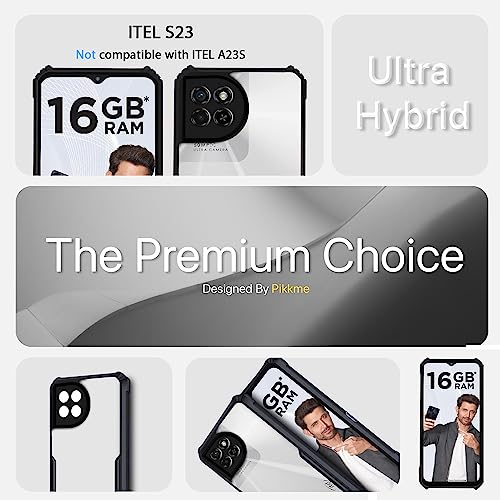Image of Pikkme ITEL S23 Back Cover | Crystal Clear Transparent Back | Ultra Hybrid | Full Camera Protection | Raised Edge | Bumper Back Case (Black)
