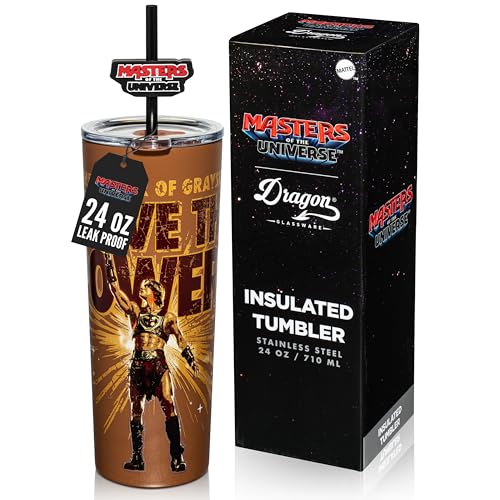 Dragon Glassware x Masters of the Universe Vacuum Insulated Stainless Steel Tumbler - 24 oz with Straw Charm - Official MOTU 2026 Movie Merch - I Have The Power