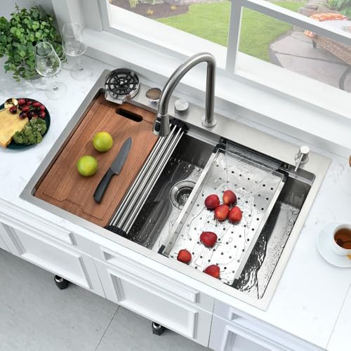 Évier de cuisine cascade encastrable en acier calibre 16 style moderne de 83cm