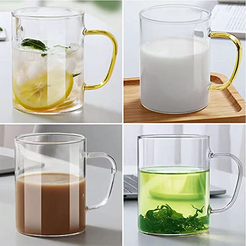 Biliarsey 16 Oz Glass Mugs Set Of 6, Clear Colored Handled Coffee Glass Mugs, Large Capacity Transparent Glass Cups, For Coffee, Milk, Tea, Juice, Beer Or Hot Beverages (Gold Color Handle) #TOP5