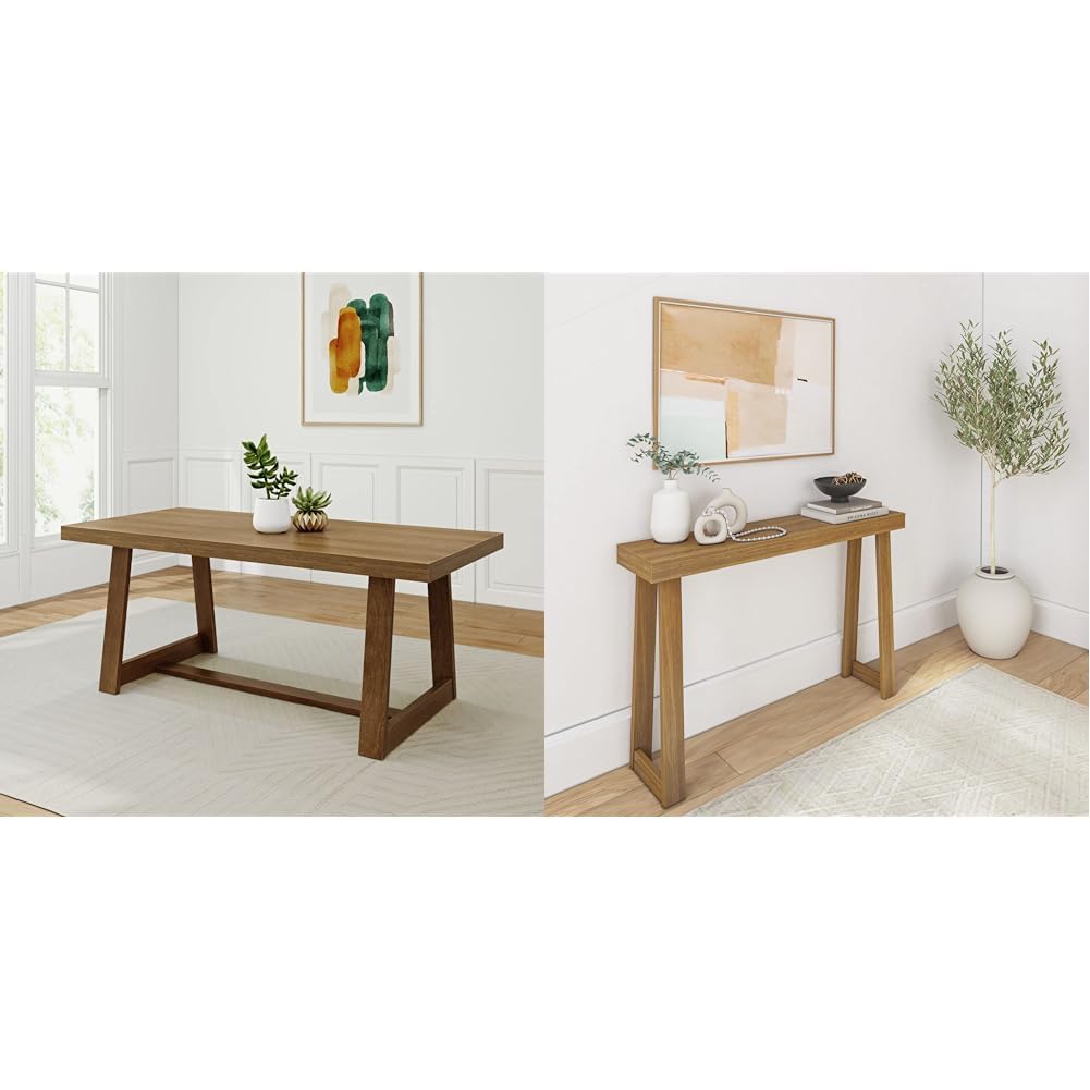 Plank+Beam 72 Inch Farmhouse Dining Table, Solid Wood Rustic Kitchen Table, Large Wooden Rectangular & Solid Wood Console Table, 46.25 Inch, Sofa Table, Narrow Entryway Table for Hallway
