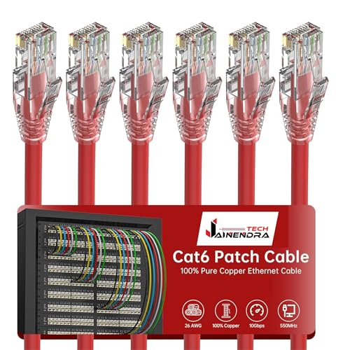 Jainendra Tech Cat 6 Ethernet Patch Cable Red 2 ft 6 pack | LAN Cable with RJ45 Connector | High Speed Network & Server Cable | Flexible & Durable | Universal Compatibility