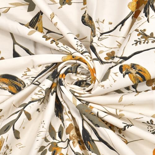Image of LINENWALAS Decorative Cotton Semi Sheer Curtains 5 Feet Long Set of 2 Panel, Rod Pocket Hanging, Bird Printed Window Curtains for Living Room, Home Decor (L-5 x W-4.5 Feet, Birdie Bliss), White