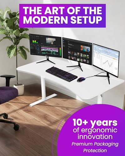 Image of Arozzi Arena Large Gamer Desk - 63x32 inch Adjustable Height PC Gaming Desk with Storage for Cables & Triple-Monitor Support - Full-Surface Washable Mousepad - Pure White