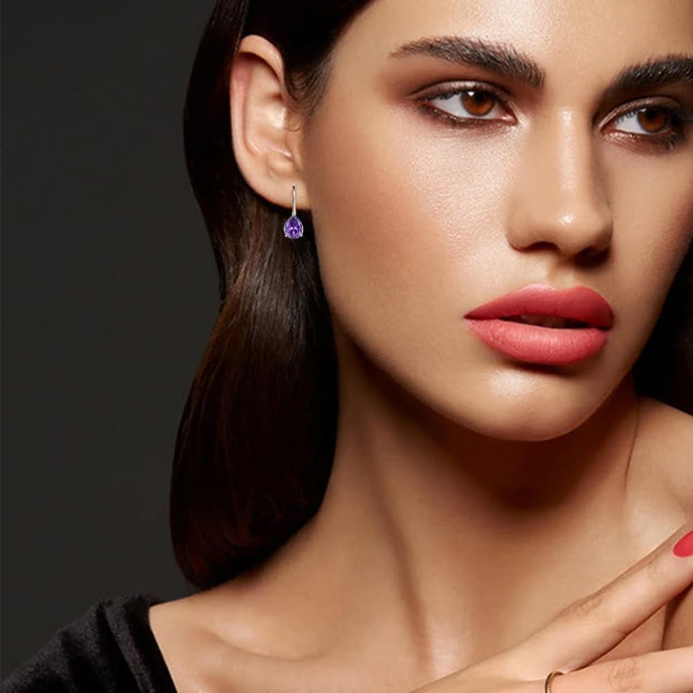 JO WISDOM Women Earrings 925 Sterling Silver 8 * 10mm Pear Cut Cubic Zirconia Leverback Dangle Earrings Birthstone Earrings for Women Hypoallergenic Jewelry - Image 2