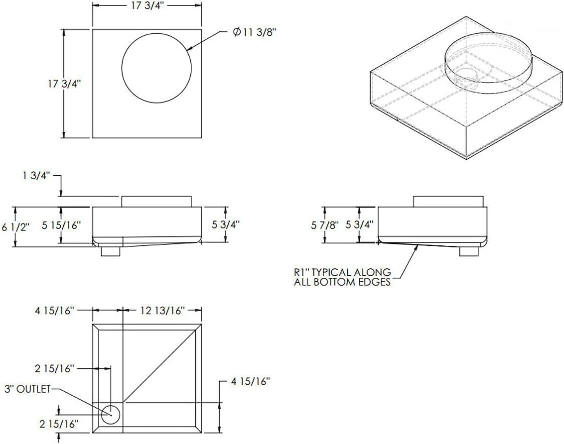 RecPro 8 Gallon RV Holding Tank 17 3/4" x 17 3/4" x 8 1/4" | 3772 | Black Waste Water (with Fittings Kit) | Made in America