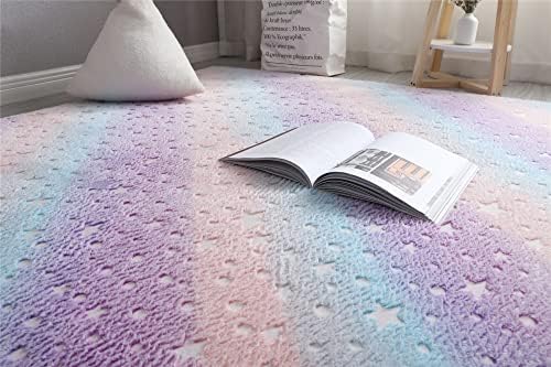 Gefosin Luminous Area Rug Glow in The Dark for Bedroom Living Room, Unique Soft Washable Modern Indoor Rugs for Children Dorm Home Decor, Rainbow Stars 2.6x5.2 Feet 4 51ChIA3JYjL. AC