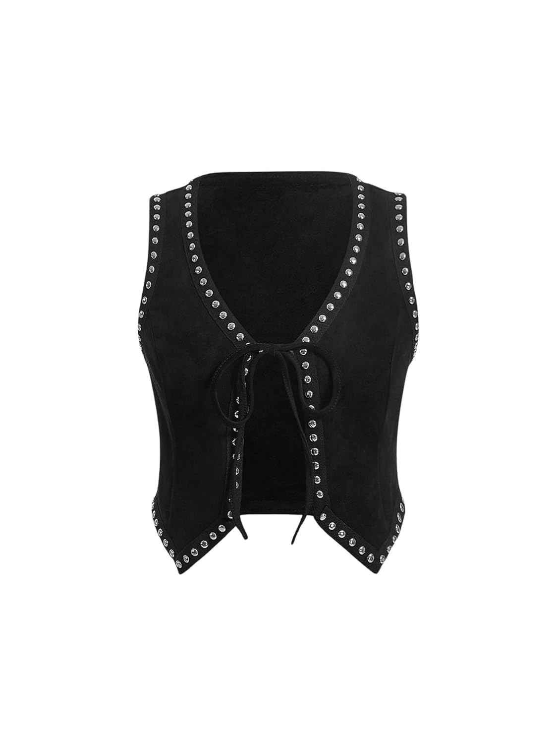 Verdusa Womens Western Cowgirl Vest Tie Front V Neck Grunge Asymmetrical Sleeveless Jacket Outerwear