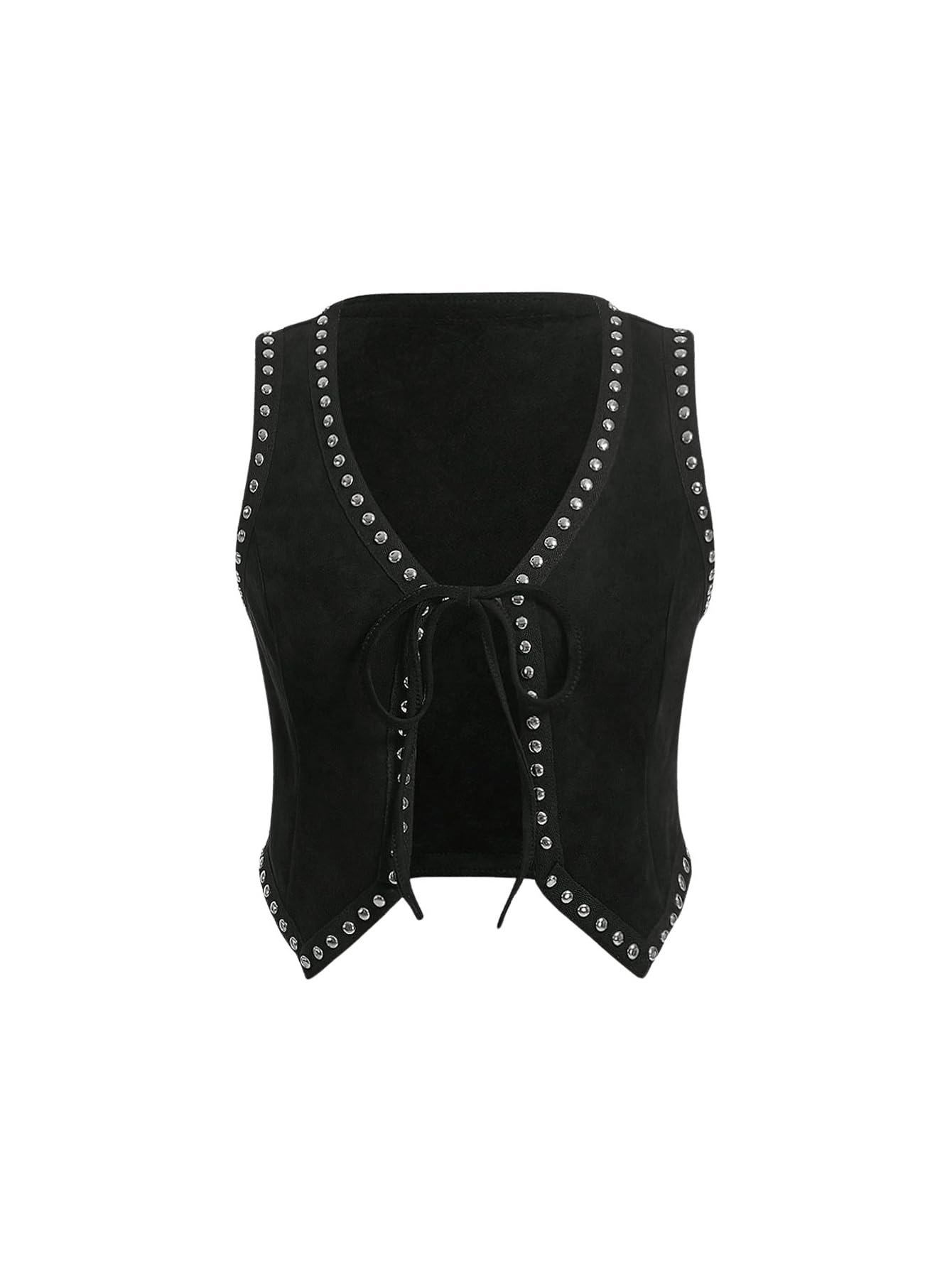 Verdusa Womens Western Cowgirl Vest Tie Front V Neck Grunge Asymmetrical Sleeveless Jacket Outerwear