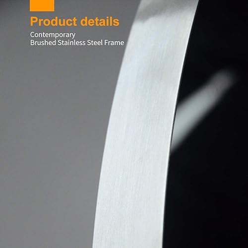 Miniatura 4 de Espejo circular de pared de 28 pulgadas, panel de vidrio redondo de níquel cepillado, diseño profundo, marco de acero inoxidable para baño,