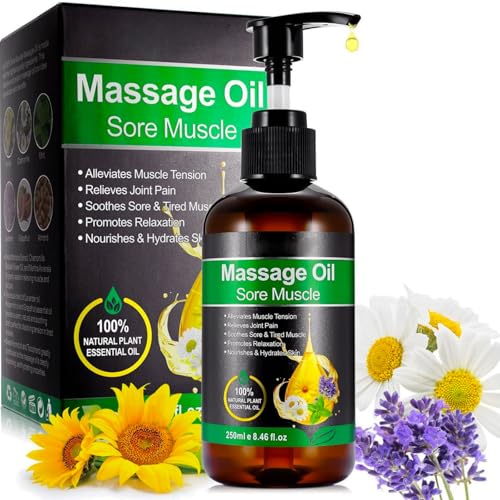 Massageöl für Muskelentspannung Gelenkschmerzen Linderung, Lavendel Peppermint Massage Oil körper Erwärmen, Entspannen, Feuchtigkeitsspenden 250ML