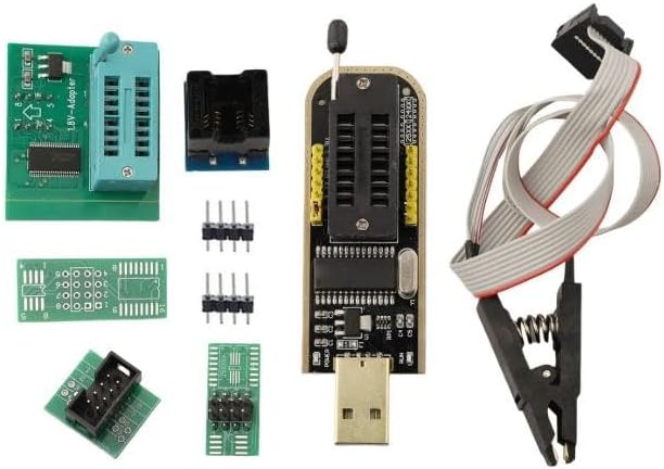 CH341A Programmer with Integrated For SOIC8 Test Clip and Voltage Adapters for Working with 1.8V 3.3V and 5V Flash Memory Chips