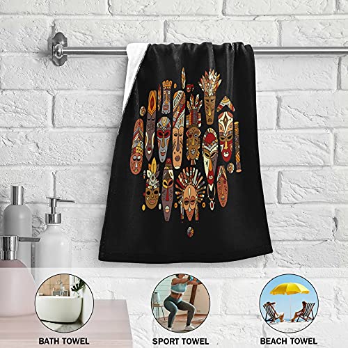 Oreayn African Masks Hand Towel For Bathroom Kitchen Beach Polyester Cotton Set Of 2 African Fingertip Towel Soft Absorbent 28.3 X 14.4 Inch Black #TOP2