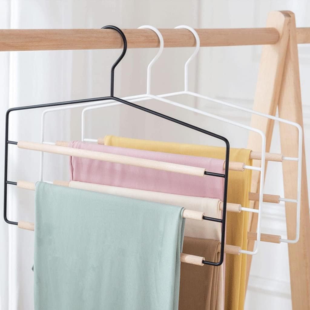 ズボンクリップの5ピースセット、ビーム付き3層多層鍛造鉄シームレスハンガー、家庭用ハンガー、スカーフタオルズボンハンガー(Wht)