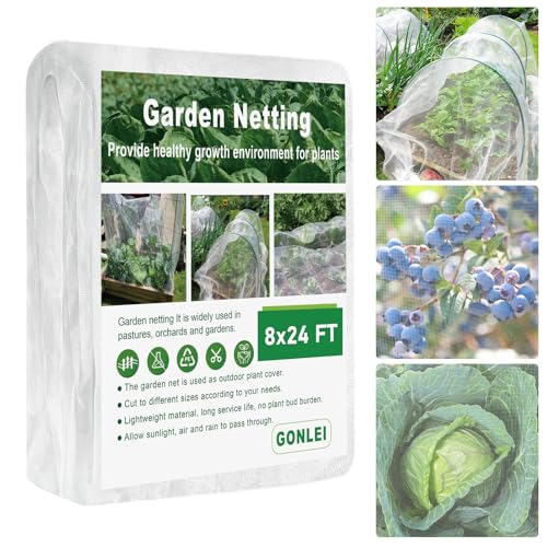 GonLei Garden Netting 8 X 24 FT Ultra Fine Netting for Garden Protection,Garden Netting for Raised Beds,Mosquito Net for Blueberry Shrubs Vegetables Fruits Flowers Crops Pest Barrier by GonLei - Used condition - US$17.86