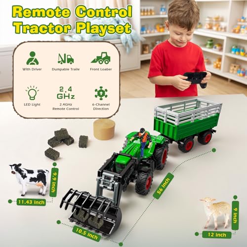 PENGBU RC Ferngesteuerter Traktor mit Anhänger, 2.4 GHz Traktor Ferngesteuert Spielzeug… – Ansicht 4