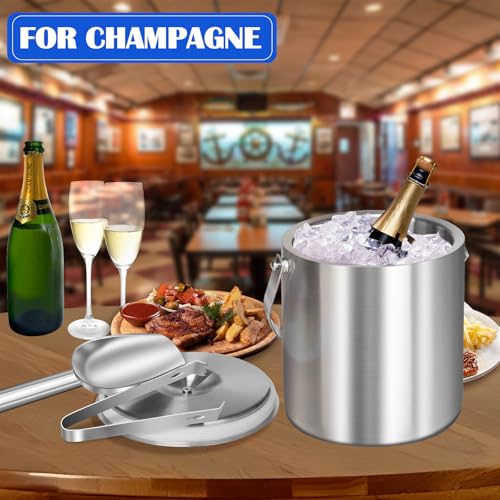 CAOANTRY Ice Bucket with Lid & Tong- Well Made Insulated Stainless Steel Keep Ice Frozen Longer - Ideal for Cocktail Bar, Parties, Chilling Wine, Champagne - 2 Liter (Stainless Steel) by CAOANTRY - Image 4