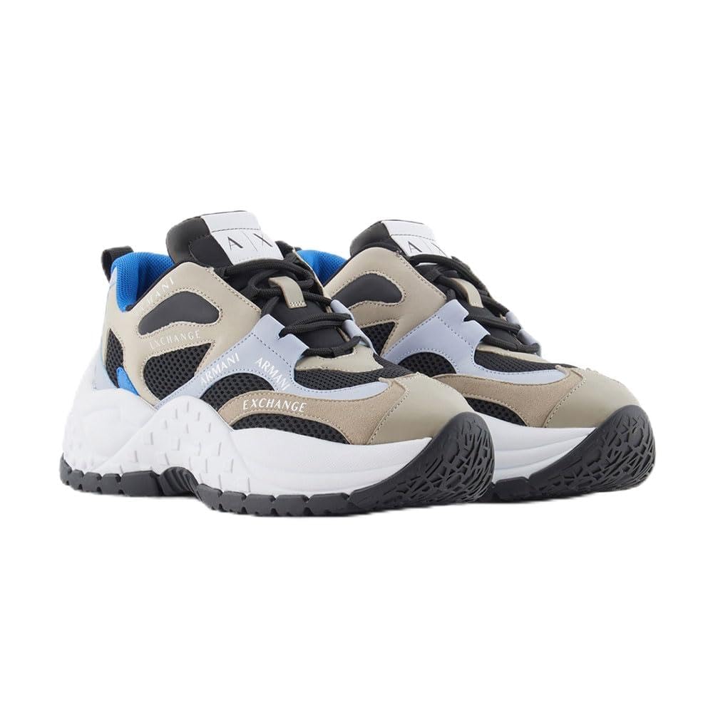 Armani Exchange Women's Vedder Chunky Sole Overall Logo Trainers, Mud Blue Black, 2/2.5 UK