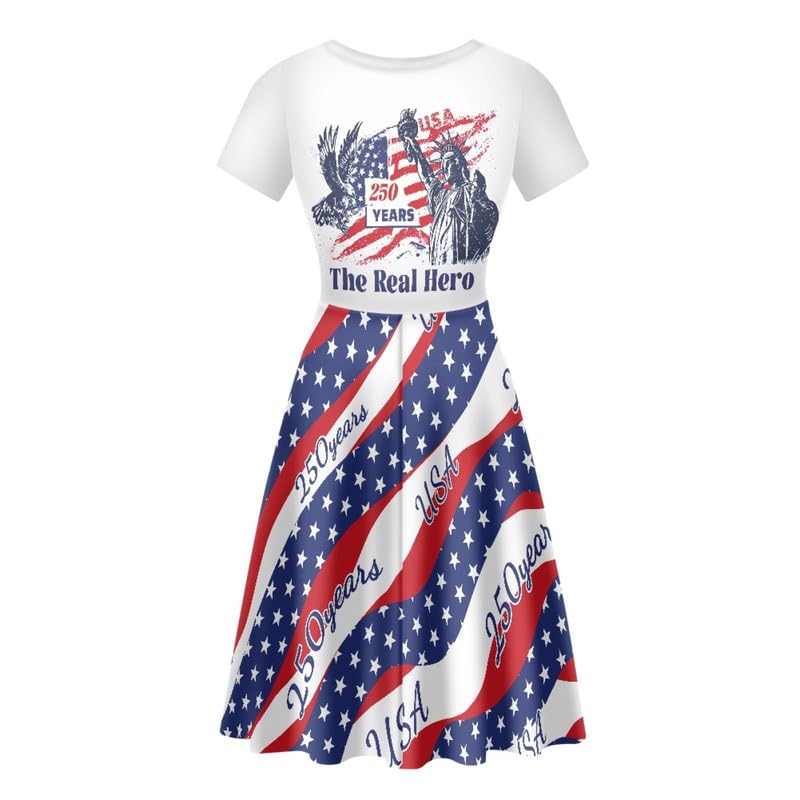 Image of Irisjudy T Shirt Dress for Women Short Sleeve Girls Short Sleeve Dress Plus Size, O Neck Knee Length Midi Dress for Ladies