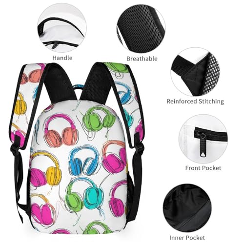 Colorful Headphone Pattern Cute Backpacks Set Lightweight Lunch Bag Aesthetic Pencil Cases for Travel Work3