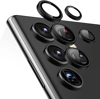واقي عدسة كاميرا لموبايل سامسونج جالاكسي S24 الترا شبكة الجيل الخامس 5G، واقي كاميرا موبايل من زجاج مقوى مقاوم للكسر بدرجة صلابة 9 مع حلقة معدنية، اكسسوارات التصوير، يحافظ على وضوح التصوير الأصلي
