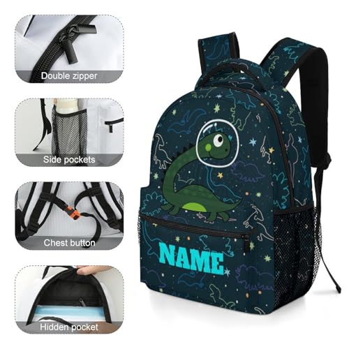 Custom Kids Backpack Set Personalized Name Text Galaxy Dinosaur Backpack with Lunch Box Customize 2 Pcs School Bookbag4