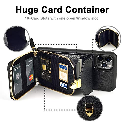 Jlfch Iphone 13 Pro Max Wallet Case, Iphone 13 Pro Max Crossbody Case With Zipper Credit Card Holder Wrist Strap Lanyard Purse Protective For Apple Iphone 13 Pro Max (2021), 6.7 Inch - Black #TOP4