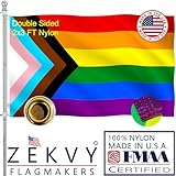 ZEKVY Pride Flag 2x3 Outdoor Made in USA - Double Sided Heavy Duty Nylon Vivid Color LGBTQ Flag with 2 Brass Grommet