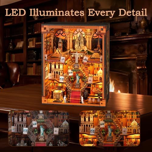 Window of the World Book Nook - DIY Miniature House Kit for Adults & Teens, Dollhouse Booknook Bookshelf Insert Decor with LED Light, Unique Gift for Family, Friends by VORATHIS - Image 5