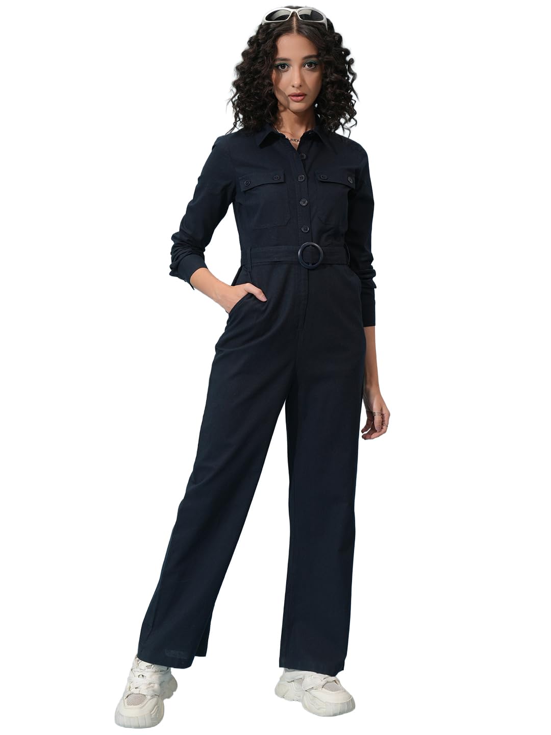 tokyo talkies Women's Long Sleeves Shirt Collar Solid Jumpsuit |Stylish | Casual-picture-17