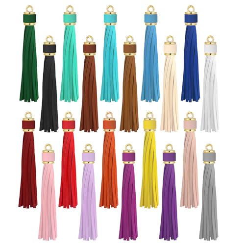 20Pcs Keychain Tassels 4 Inch Faux Leather Tassels for Keychain Making Tassel for Crafts Crafting Tassel for Jewelry Making DIY Crafts Handbag Key Chain Charms (20 Color, 10cm)