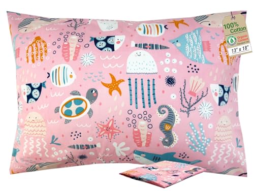 ZPECC Toddler Pillow with Pillowcase - 13x18 Organic Cotton Hypoallergenic Kids Pillow, Baby Essentials for Travel Crib Daycare Stroller (Intended for Age 2 and up) Ocean