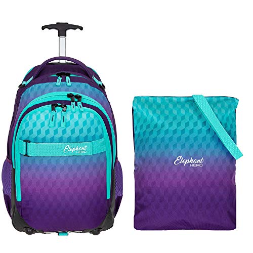 Elephant 2 Teile Set Trolley Hero Signature Trolleyrucksack 12610 + Turnbeutel Attach Bag (Violet Cube (Lila-Türkis))