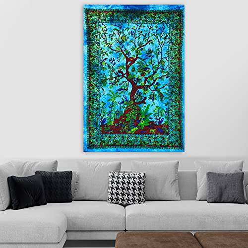 Anjaniya Tree Of Life Nature Forest Tapestry Indian Tapestries Dorm Decor Mandala Tapestry Hippy Wall Art Psychedelic Hippie Wall Hanging Bohemian Decor (Turquoise, 30"X40") #TOP1