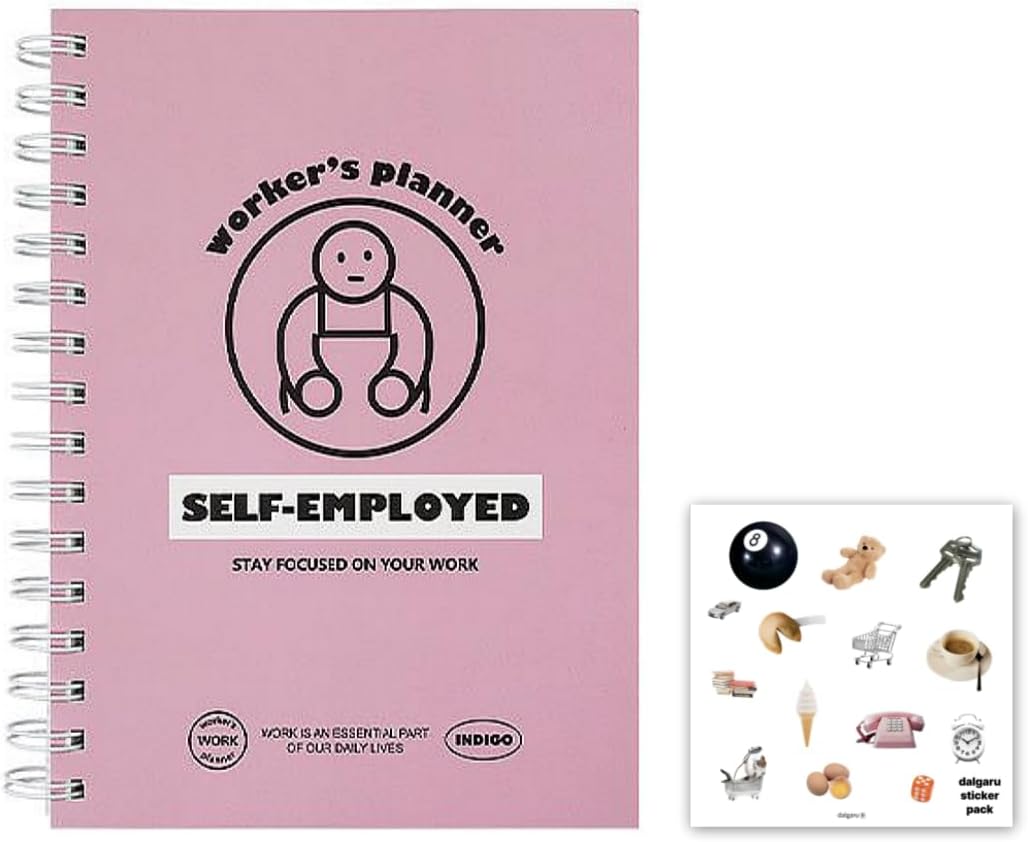 Cute Aesthetic Solopreneur Freelancer Self Employed Gig Daily Entrepreneur Planner Undated 6 months+ 1 sticker sheet 224 pages, spiral journal for office, cash log for small business, health diary, habit tracker (WORKER Pink)