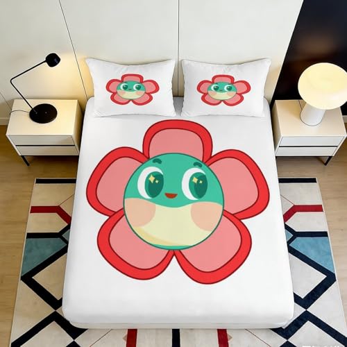 Drap housse 3D fleur cartoon en microfibre 200x200cm pour un lit double impeccable