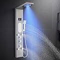 ROVATE LED Shower Panel Tower System, Upgraded Hydroelectric LED Lights and Temp-Display(No Battery Needed), Brushed Shower Column with Mist Rainfall Shower, 2-Setting Body Jets, Handheld, Tub Spout