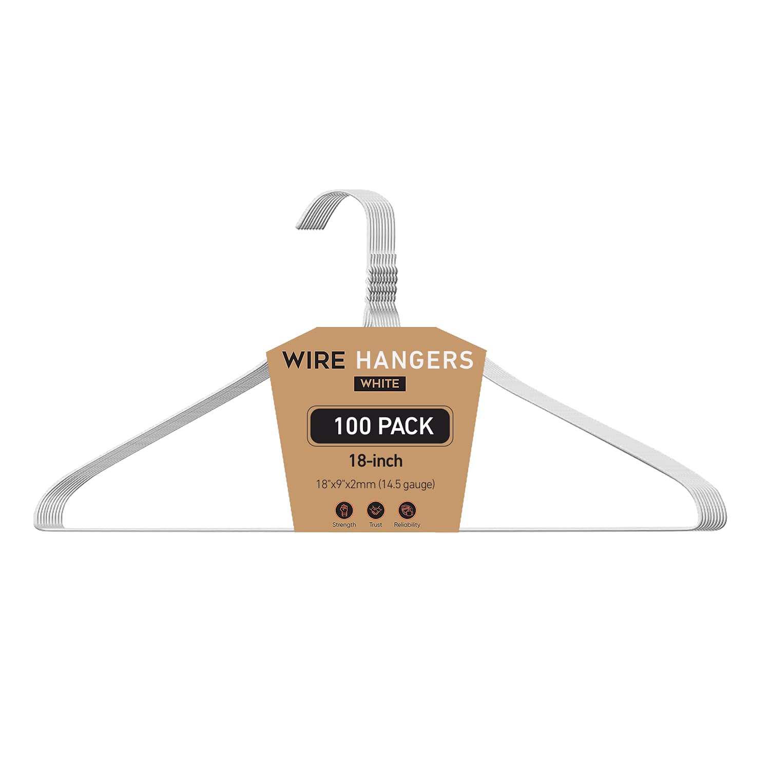 18 Inch Bulk White Wire Hangers 100 Pack - Teen and Adult Size Space Saving Hangers for Tight Closets, College Dorm, Dry Cleaners, DIY Projects and Crafts - Made with 14.5 Gauge Wire