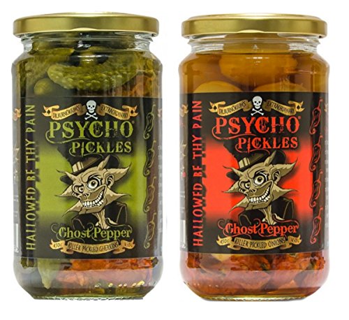 Psycho Pickles Combo - 1 x Cebollas con Ghost Pepper 1 x Pepinillos en escabeche con Ghost Pepper