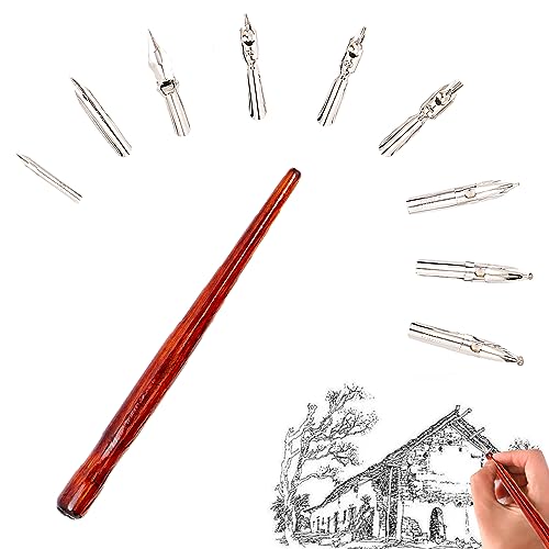 XCSJ 10 Pcs Cómic Plumillas Juego de Bolígrafos Caligrafía Cómic con 1 Portaplumas y 9 Nibs, Dip Pen Manga Pluma de Cómic Plumillas de Dibujo Manga Animados Comic Pen para Pintura, Manga, Boceto
