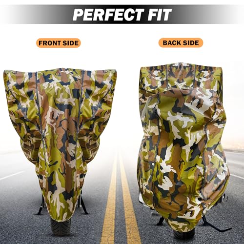 Image of Scooty Body Cover Compatible with Komaki XGT X One | 100% Waterproof | Dust and UV Protection | Triple Stitched| 5-Thread Interlock | Elastic Bottom (Army & Black Piping)