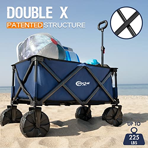 Portal Collapsible Folding Utility Wagon, Foldable Portable Carts Heavy Duty, Large Capacity Beach Wagon With All Terrain Wheels For Outdoor Camping, Garden, Shopping, Groceries, Blue #TOP7