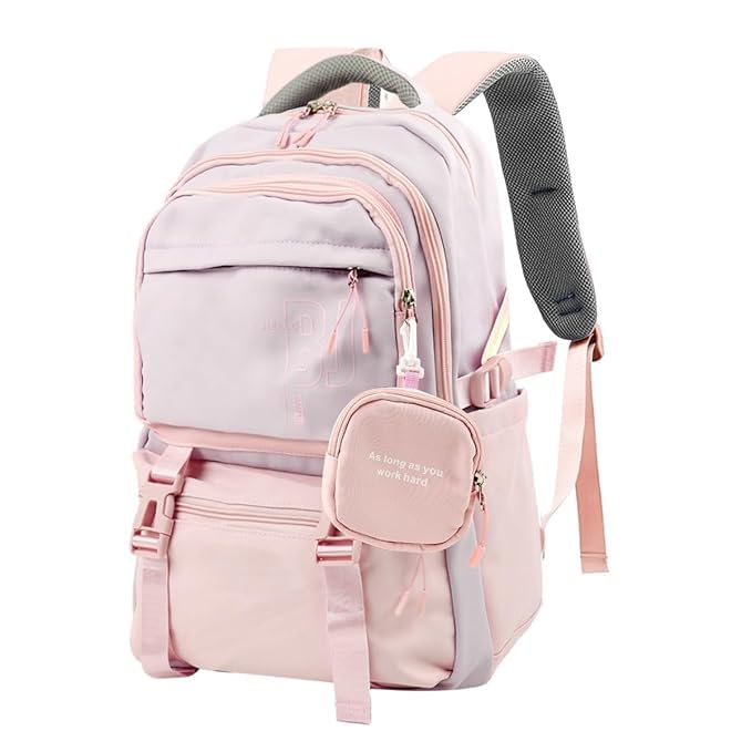 Image of Backpack Bag for Women with Matching Zipper Pouch, 18.1 Inch College Laptop Backpack, Multi-Compartment Bookbag for School, Office, Travel, Camping & Everyday Carry, White & Maroon